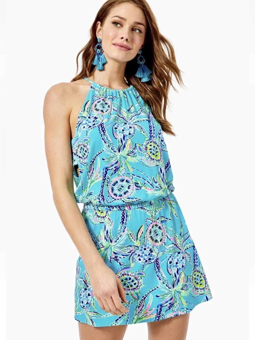 NWOT! Lilly Pulitzer Gianni Skort Romper Dress Bermuda Blue Turtle Season Size M